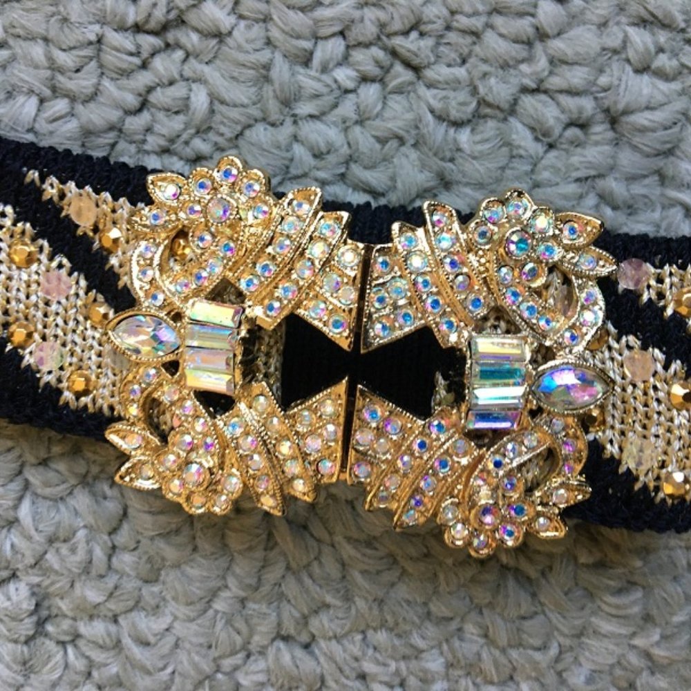 st john knit black gold rhinestone belt